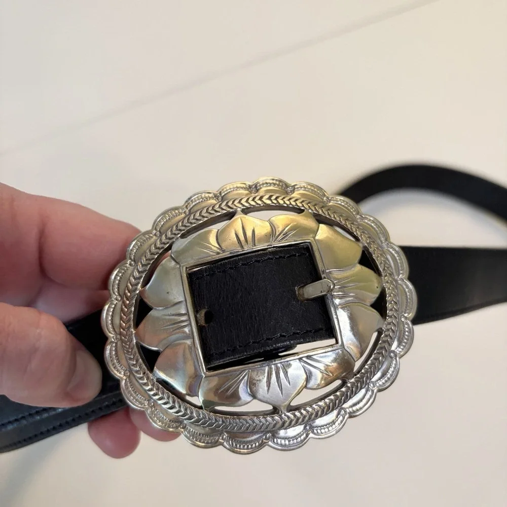 VTG 1993 BRIGHTON Belt Silver Tone Concho Western Leather Sunflower XL 40
